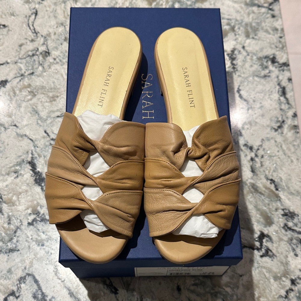 Sarah Flint camel Knotted Leather Slide Mules